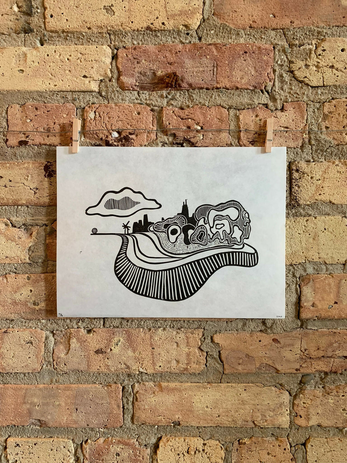 Lake Shore Drive 01 | Chicago Skyline | Linocut Print | Wall Art