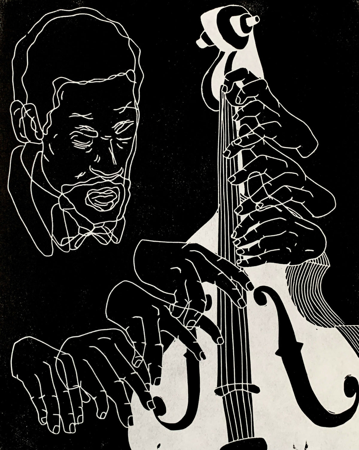 Ron Carter, 1964 | Jazz | Double Bassist | Linocut Print | Wall Art