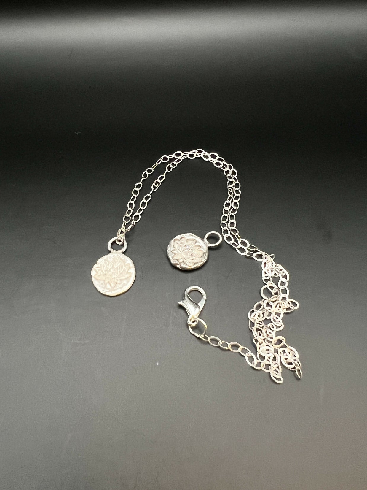 Fine Silver Lotus Flower charm necklace