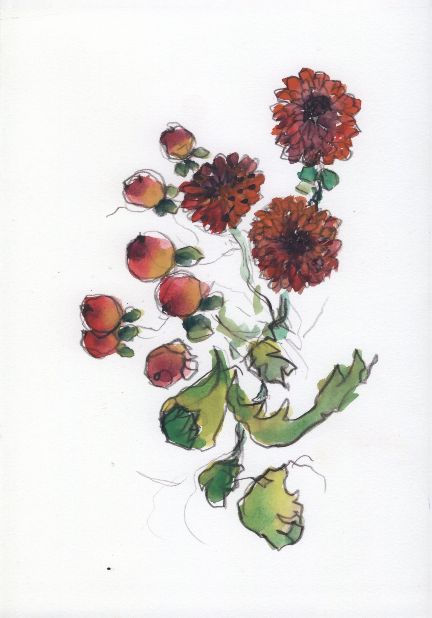 Red Flower Bouquet, 7 x 10 unframed