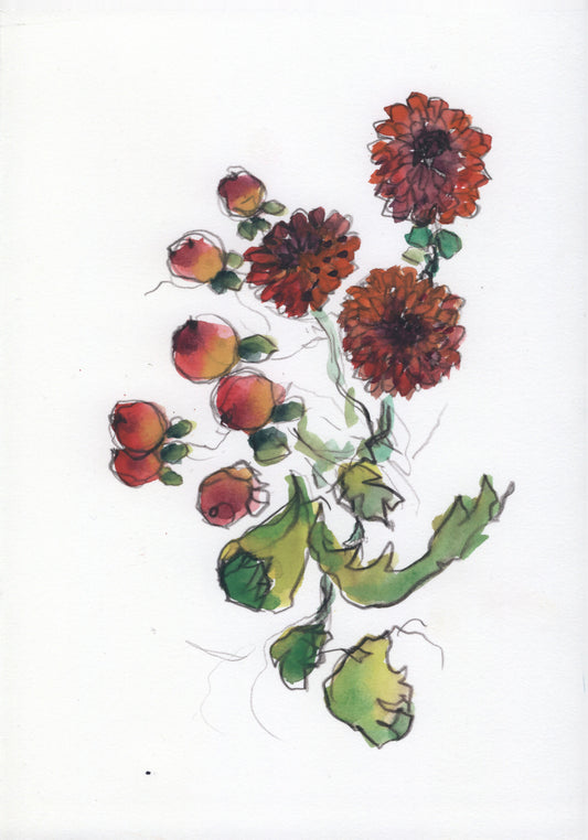 Red Flower Bouquet, 7 x 10 unframed