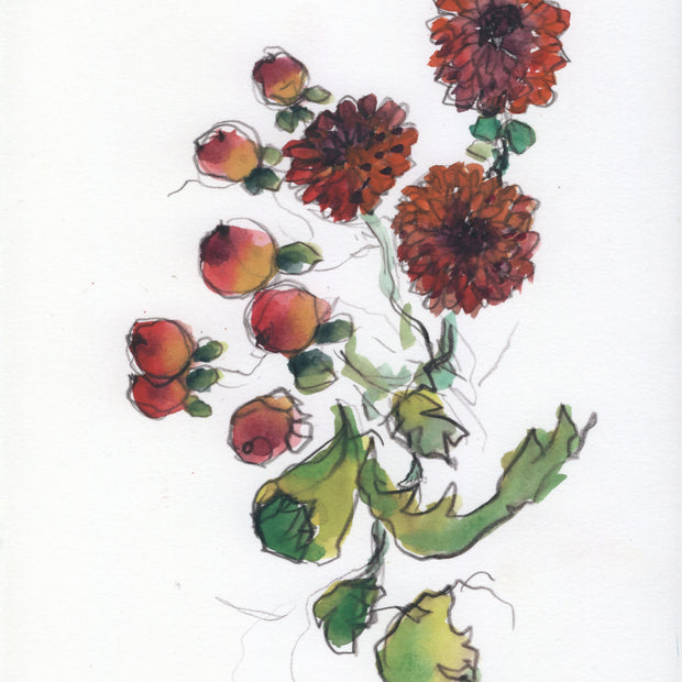 Red Flower Bouquet, 7 x 10 unframed