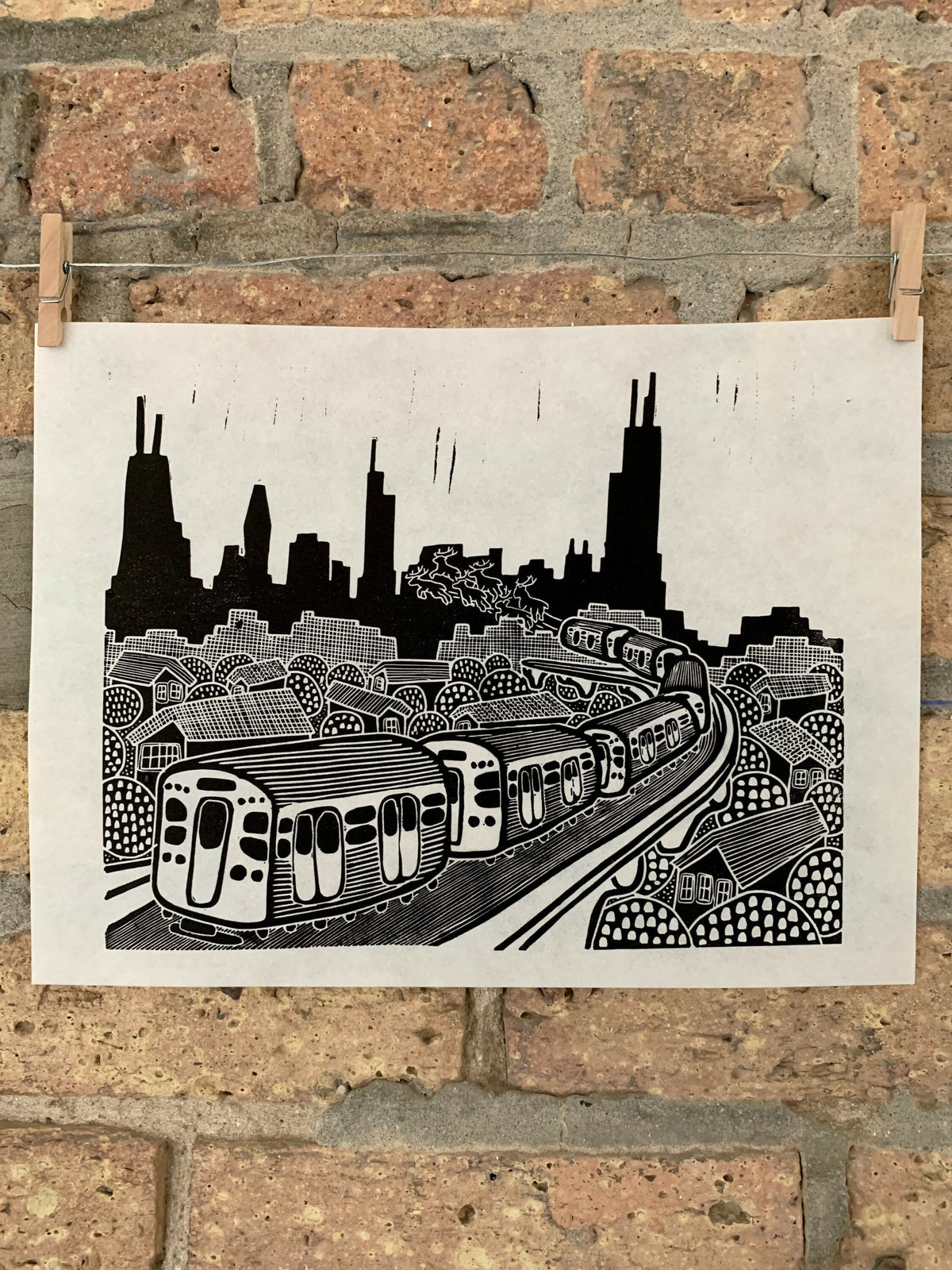 CTA Holiday Train | Chicago | Linocut Print | Wall Art