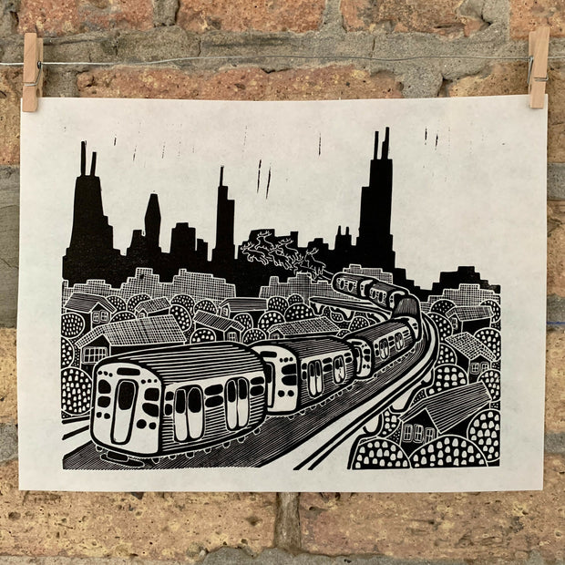 CTA Holiday Train | Chicago | Linocut Print | Wall Art