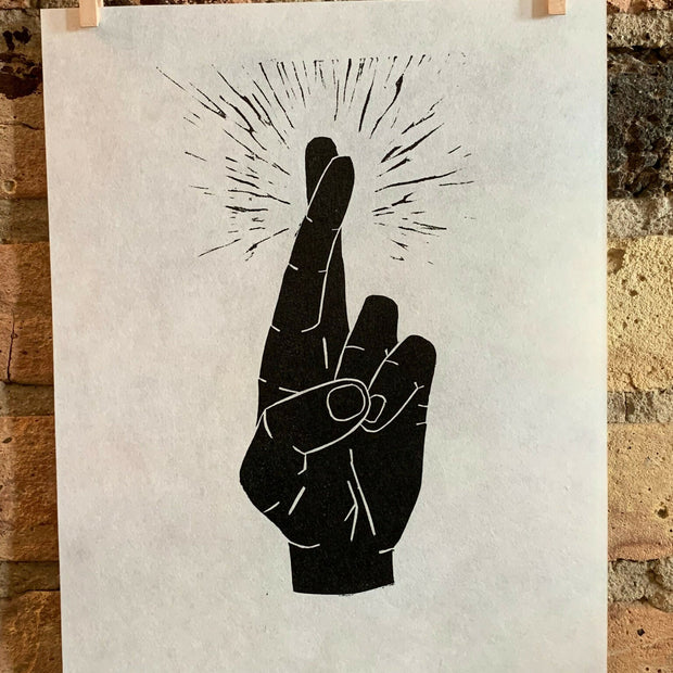 Fingers Crossed | Linocut Print | Wall Art