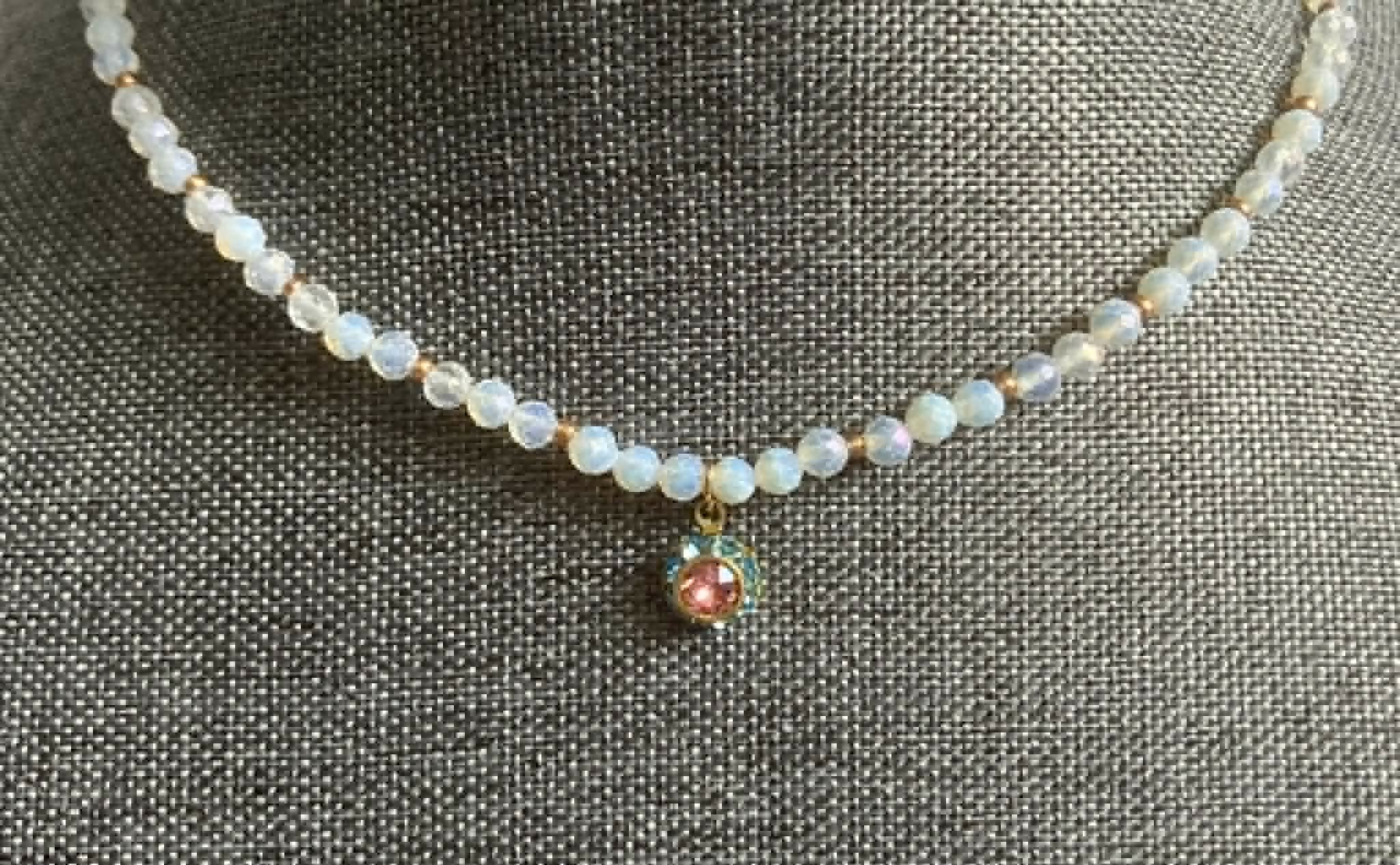 opalite necklace with 8mm vintage crystal charm