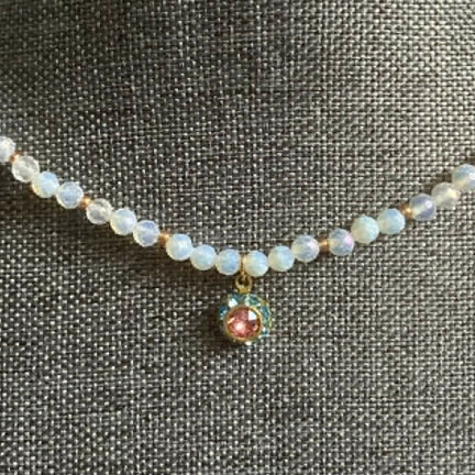opalite necklace with 8mm vintage crystal charm
