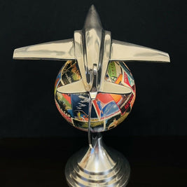 Art Deco Plane Globe with Vintage Steamer Trunk Labels