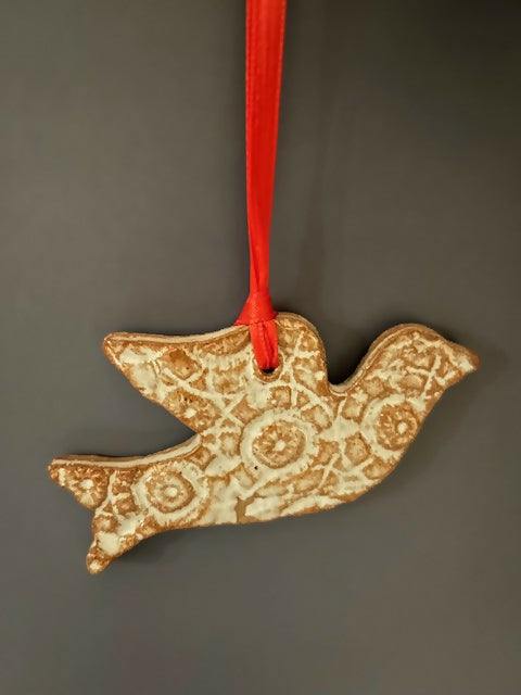 peace dove ornament - red ribbon