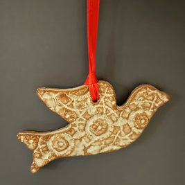 peace dove ornament - red ribbon