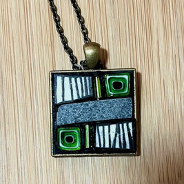 Mosaic Pendant: Slate and Green Glass Squares