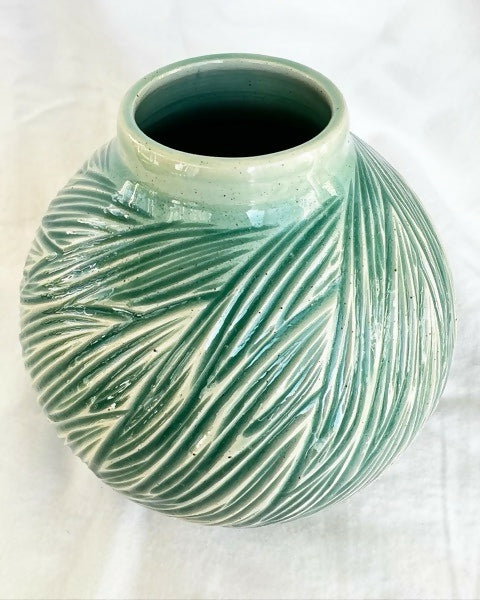 Carved Moon Jar Bud Vase