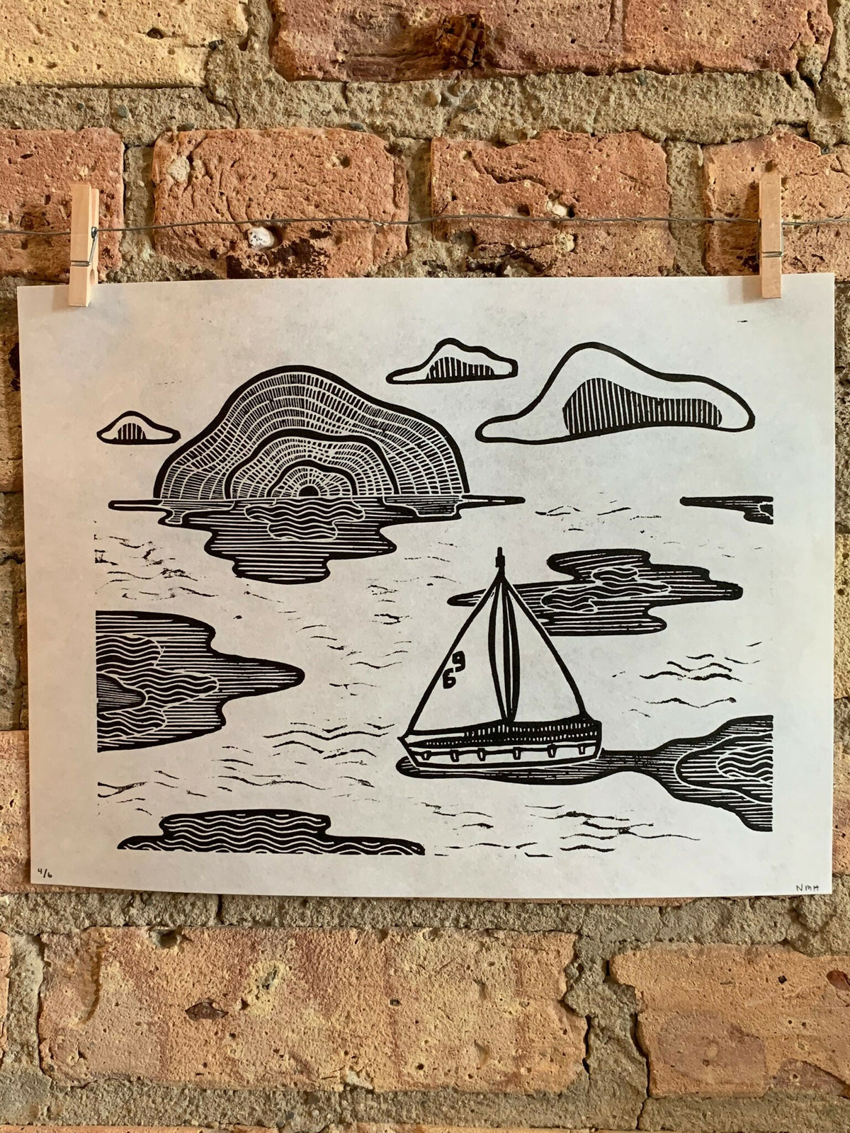 Lake Shore Drive 03 | Sailboat | Linocut Print | Wall Art
