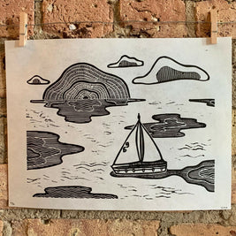Lake Shore Drive 03 | Sailboat | Linocut Print | Wall Art
