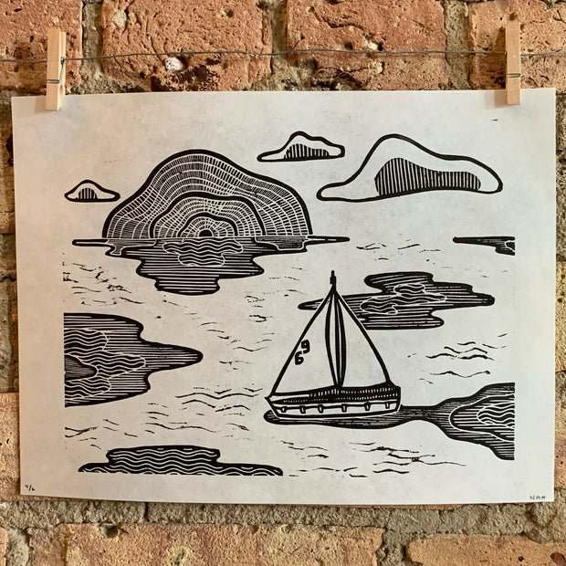 Lake Shore Drive 03 | Sailboat | Linocut Print | Wall Art