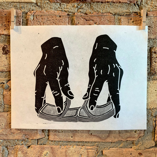 Shuffle | Hands Shuffling Cards | Linocut Print | Wall Art