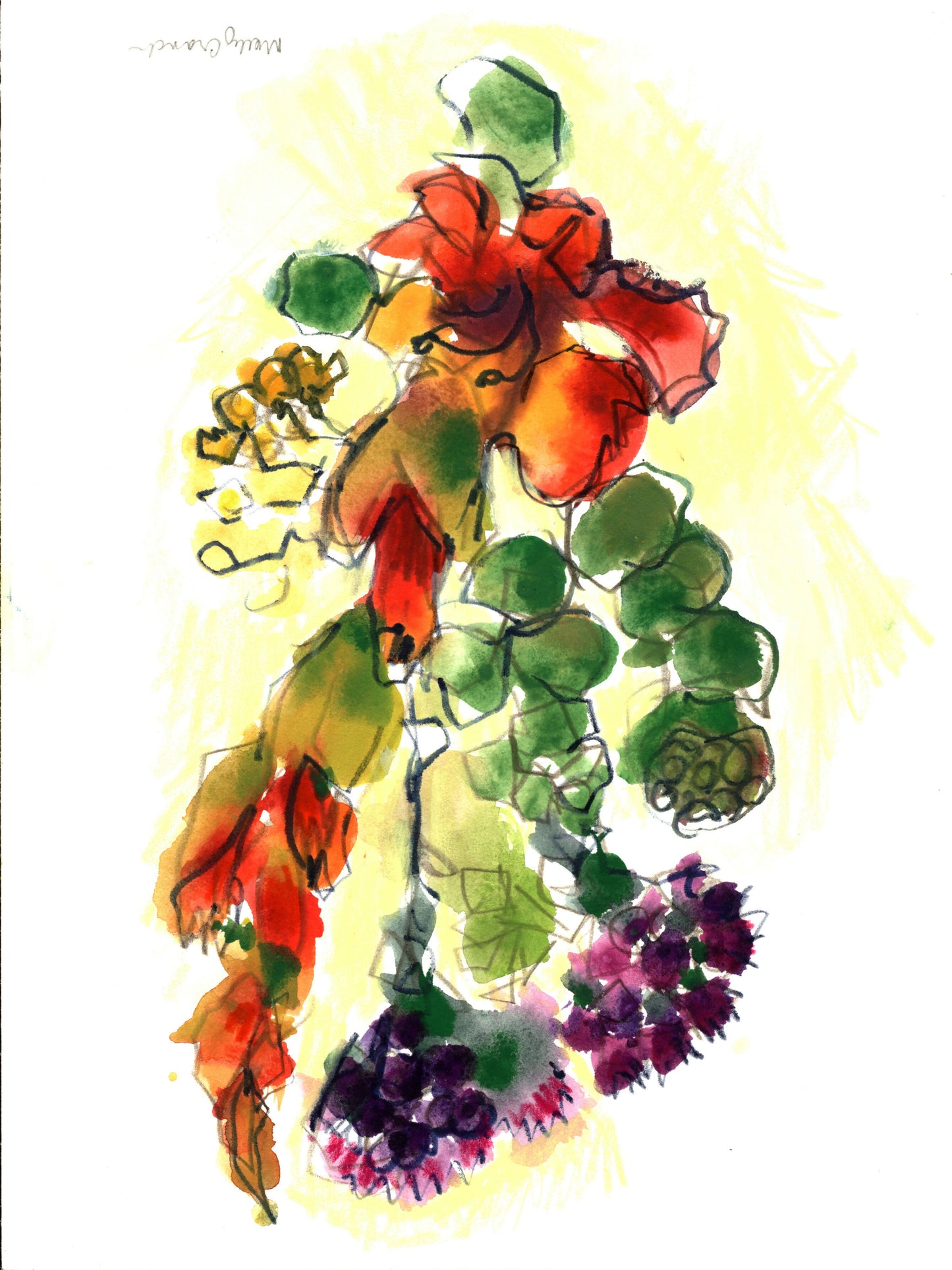 Colorful Flower Bunch, 9 x 12 Mixed Media Unframed