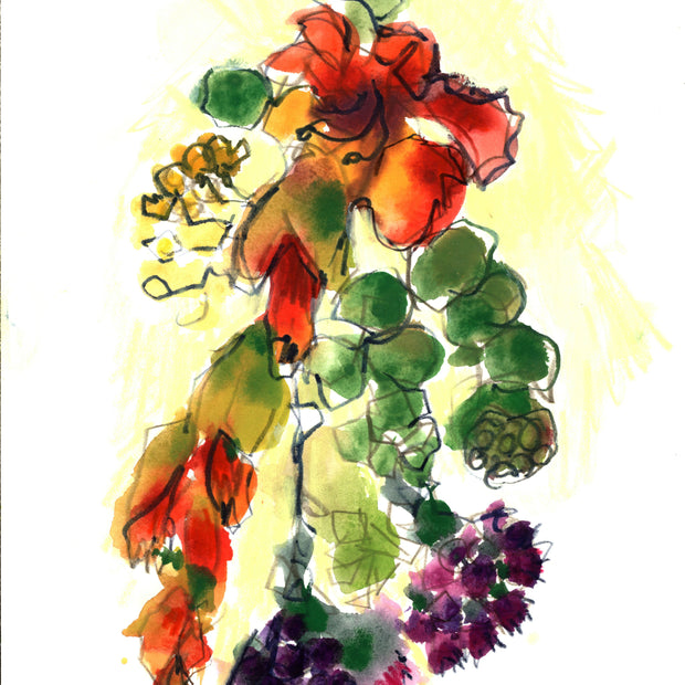 Colorful Flower Bunch, 9 x 12 Mixed Media Unframed