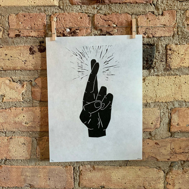 Fingers Crossed | Linocut Print | Wall Art