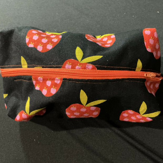 Cosmetic bag, black with red apples