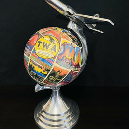 Art Deco Plane Globe with Vintage Steamer Trunk Labels
