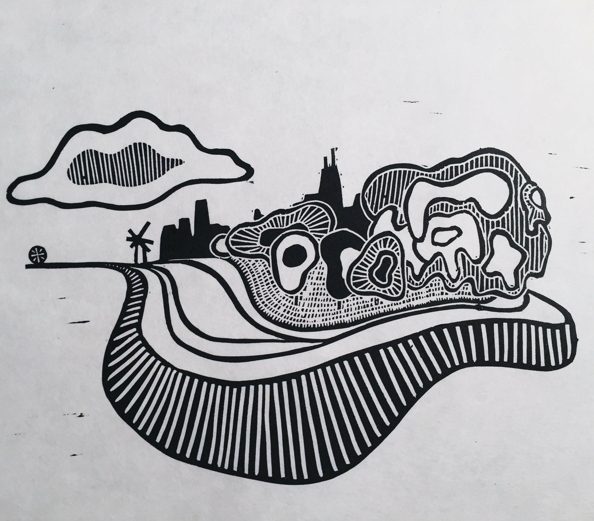 Lake Shore Drive 01 | Chicago Skyline | Linocut Print | Wall Art