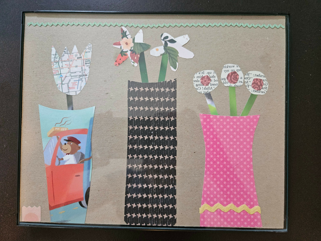 Paper Collage Flowers & Monkey