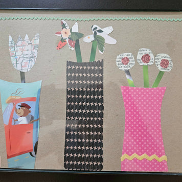 Paper Collage Flowers & Monkey