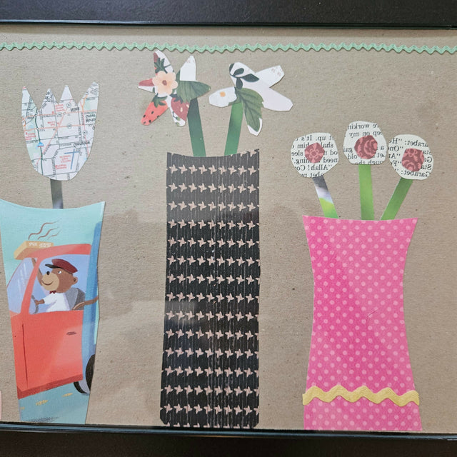 Paper Collage Flowers & Monkey