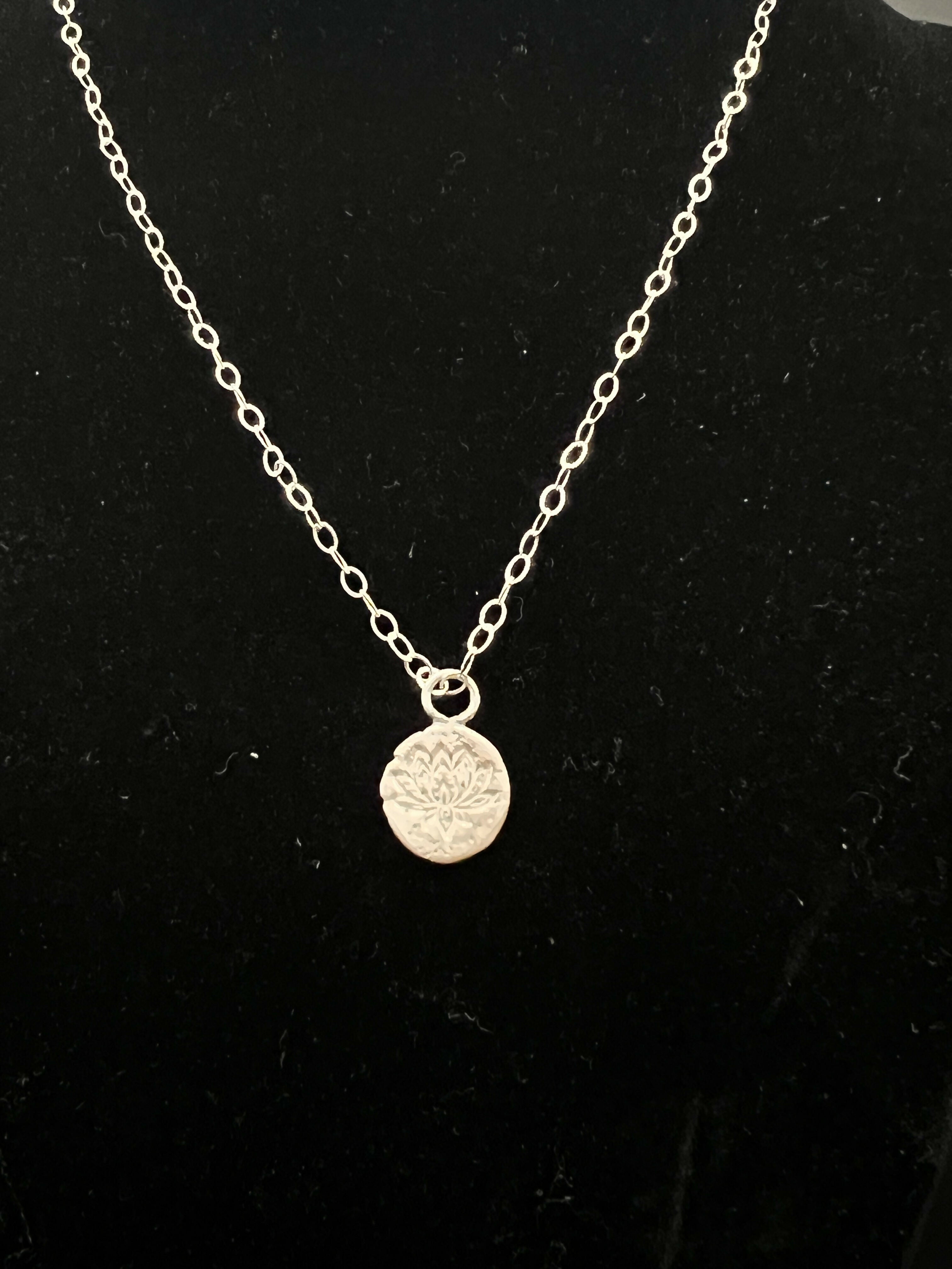 Fine Silver Lotus Flower charm necklace
