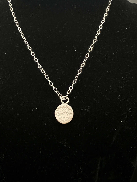 Fine Silver Lotus Flower charm necklace