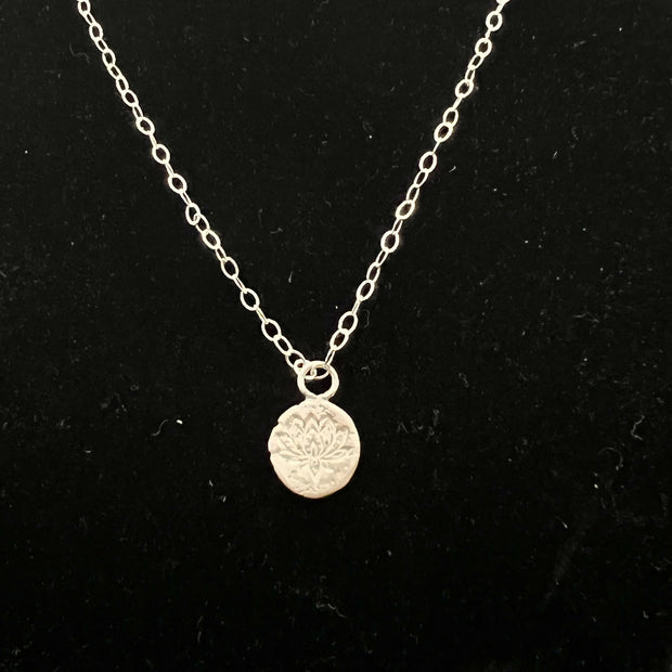Fine Silver Lotus Flower charm necklace