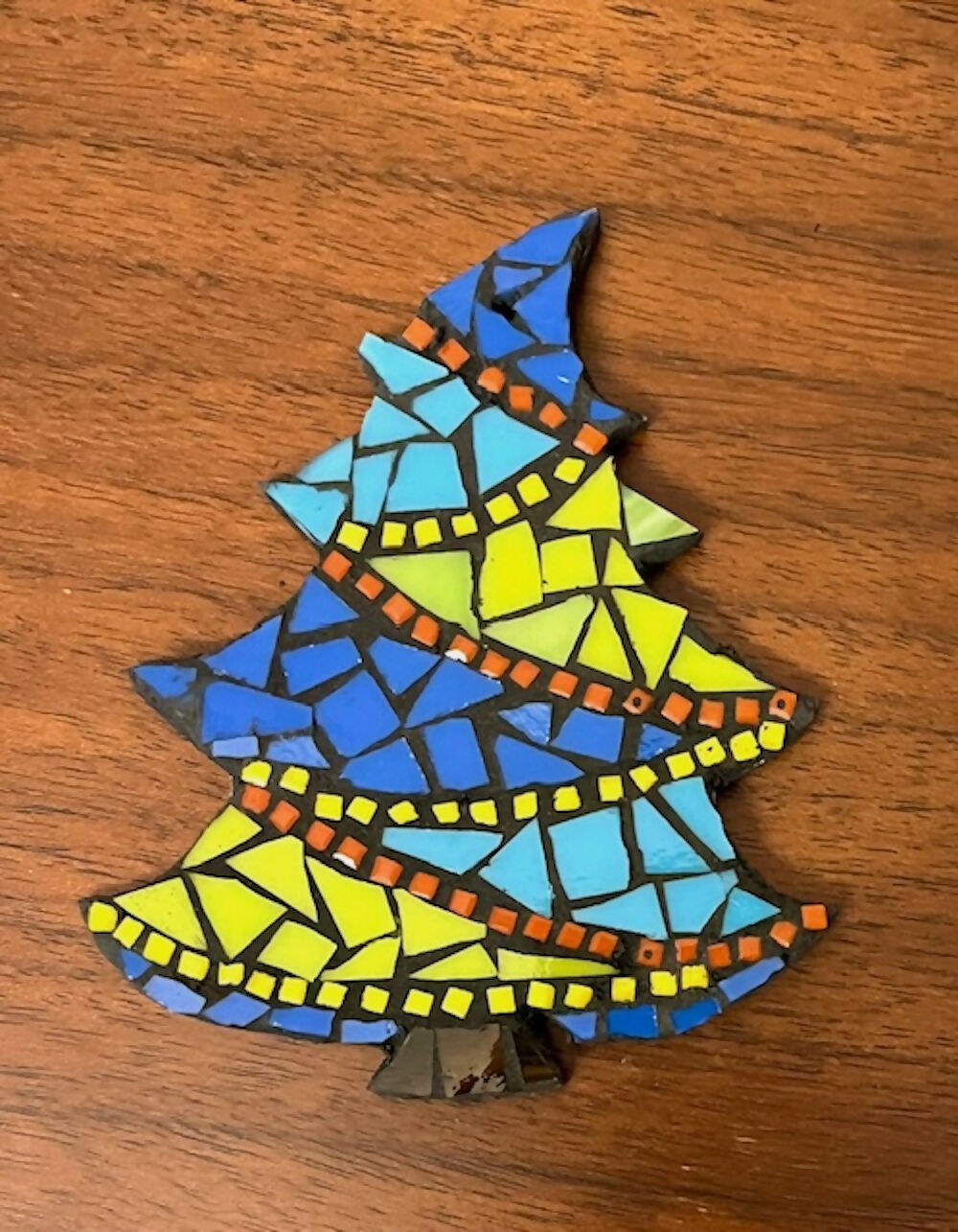 Mosaic Ornament: Christmas Tree, Blue and Yellow
