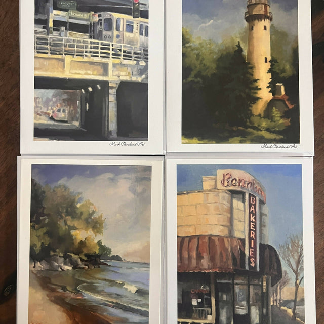 Set of 4 Evanston Scene Cards by Mark Cleveland