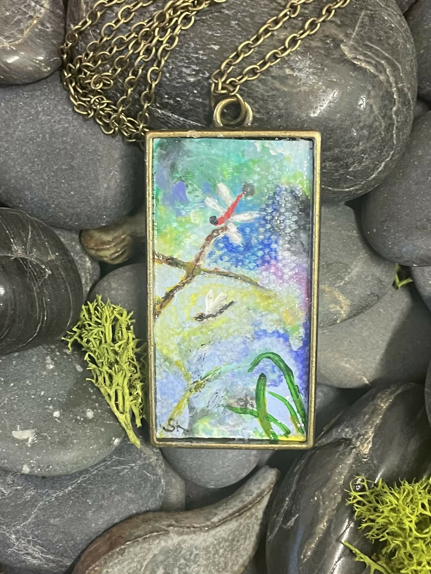 Dragon Fly by a stream pendant