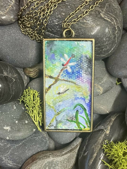 Dragon Fly by a stream pendant