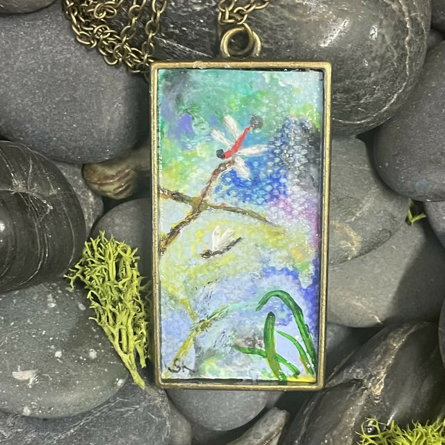 Dragon Fly by a stream pendant