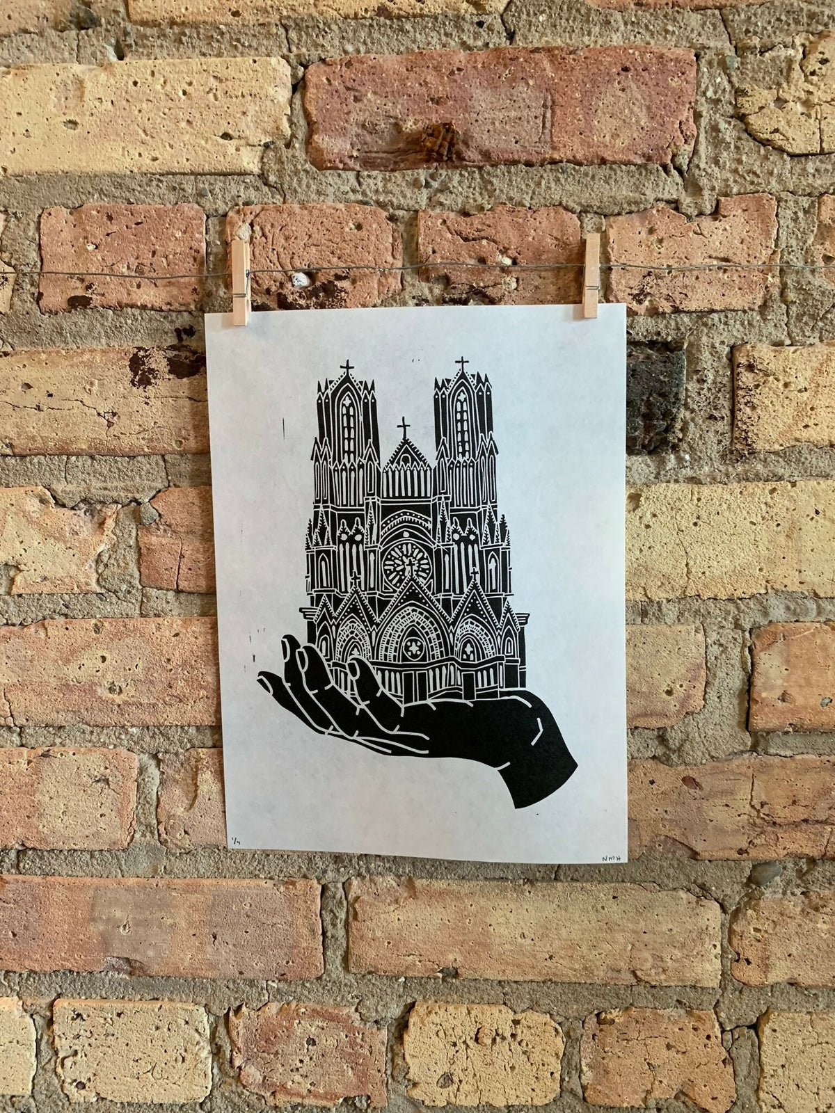 Notre Dame de Reims Handscape | Linocut Print | Wall Art