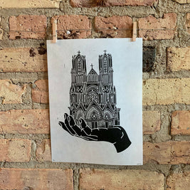 Notre Dame de Reims Handscape | Linocut Print | Wall Art