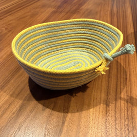 Coiled rope vessel - yellow and olive stripe - medium