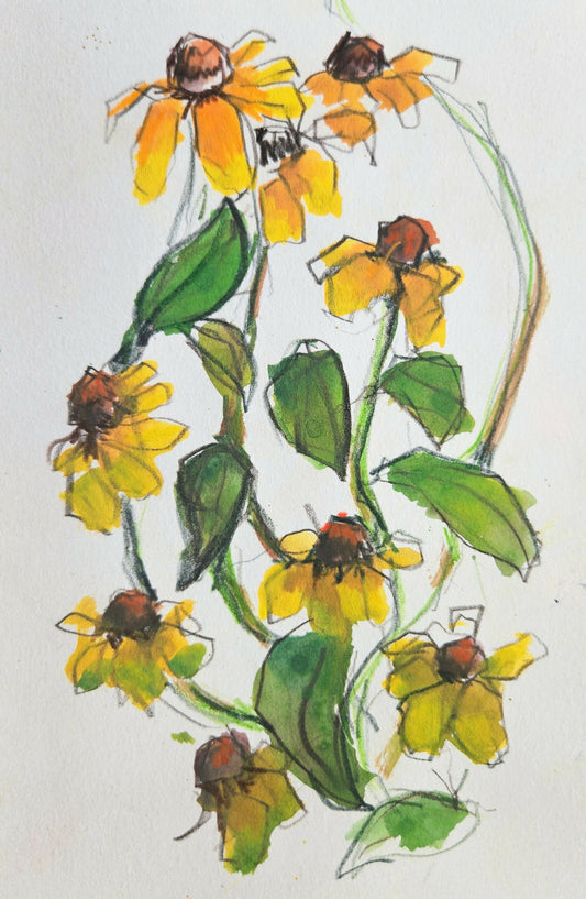 Black Eyed Susans Mixed Media Watercolor