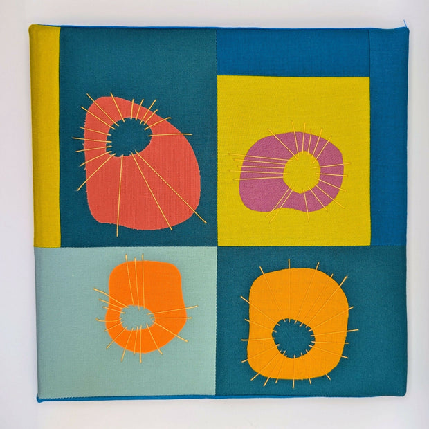 Fabric sketch with floss, 10" x 10"