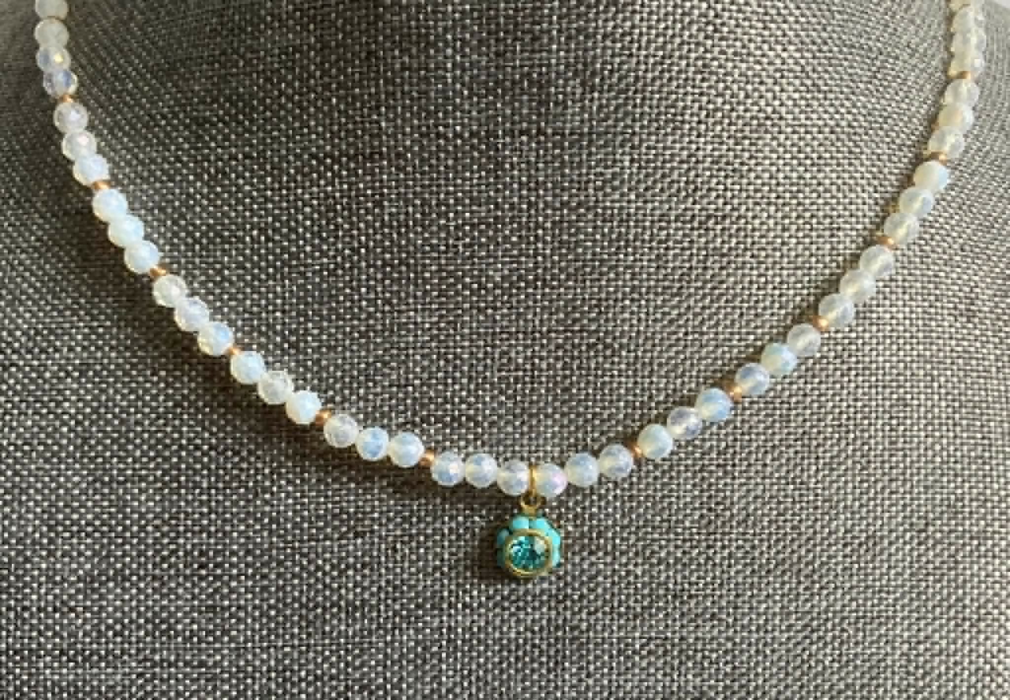 opalite necklace with 8mm vintage crystal charm