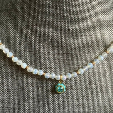 opalite necklace with 8mm vintage crystal charm