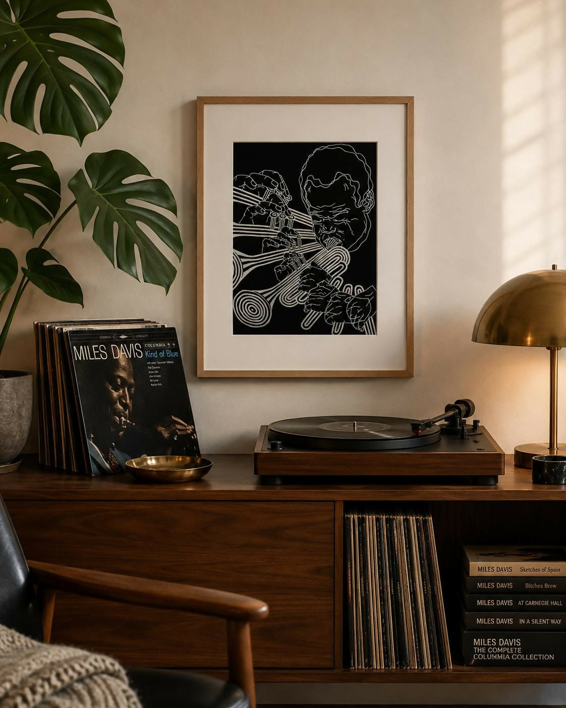 Miles Davis, 1969 | Jazz Trumpet | Linocut Print | Wall Art