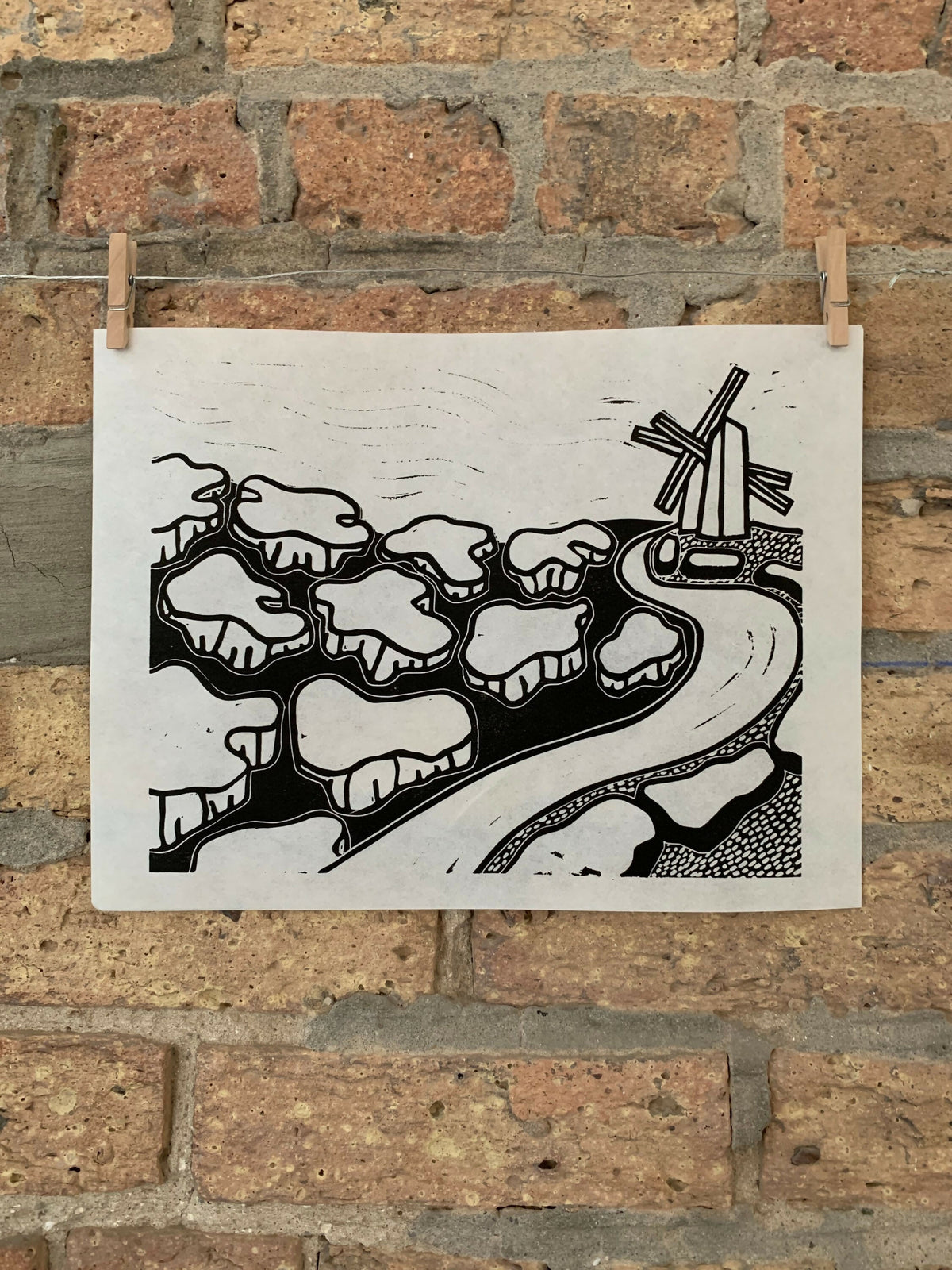Lake Shore Drive 11 | Lake Michigan Ice Floats | Chicago | Linocut Print | Wall Art