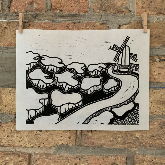 Lake Shore Drive 11 | Lake Michigan Ice Floats | Chicago | Linocut Print | Wall Art
