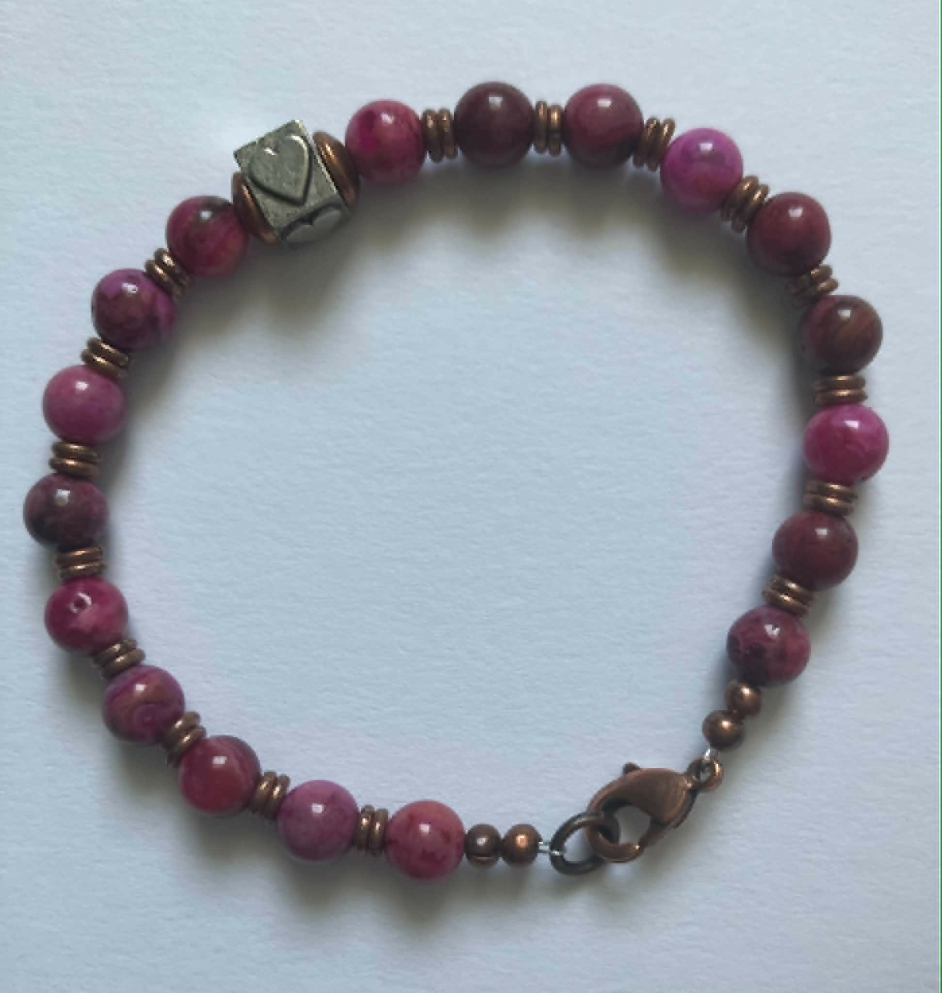 gemstone bracelet - ruby agate with heart