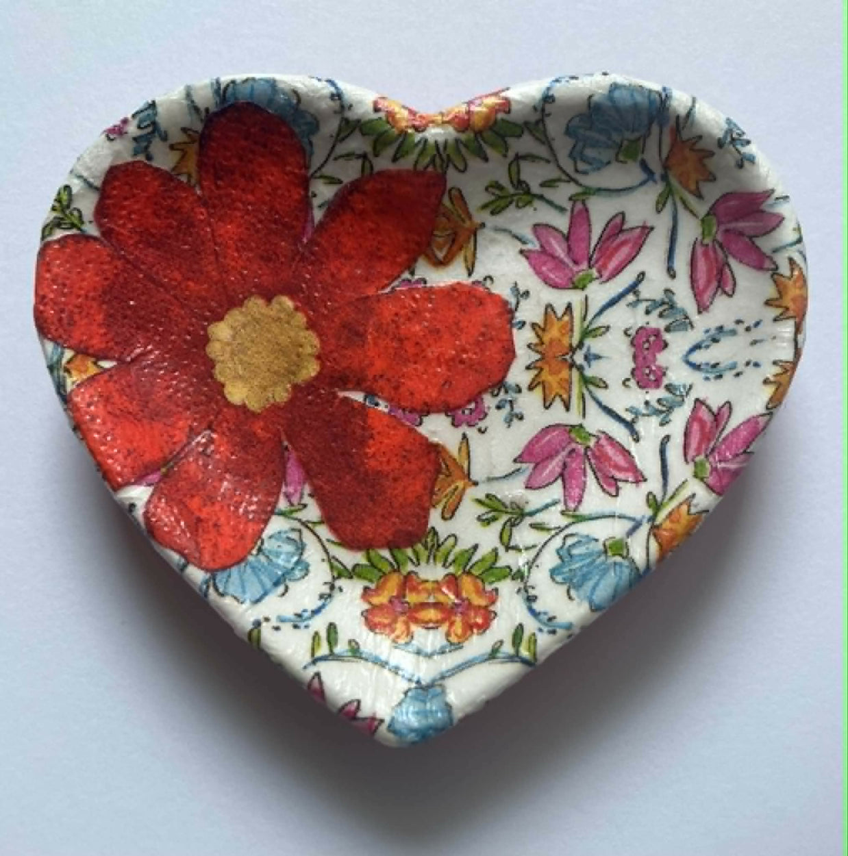 decoupage heart trinket dish - pink floral