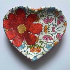 decoupage heart trinket dish - pink floral